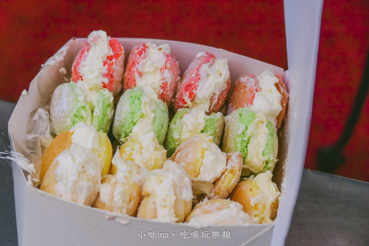 【南投美食】惠豐麵包店｜巨無霸台式馬卡龍，七彩顏色有夠吸睛！埔里第三市場隱藏美食，會膩口但好拍！
